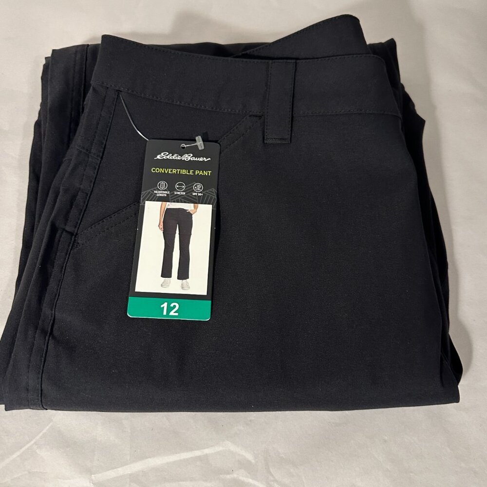 New Eddie Bauer Convertible Pant Women's Size 12 Black Adjustable Length UPF 50+